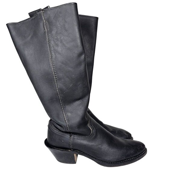 Vintage Acme Boot Black Leather Western Cowboy Boots Mens 8.5D - Picture 2 of 16
